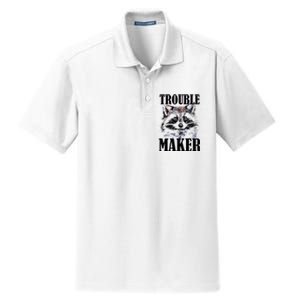 Trouble Maker Funny Raccoon Dry Zone Grid Polo