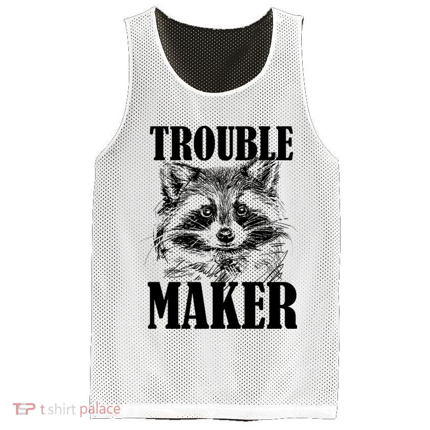 Trouble Maker Funny Raccoon Mesh Reversible Basketball Jersey Tank