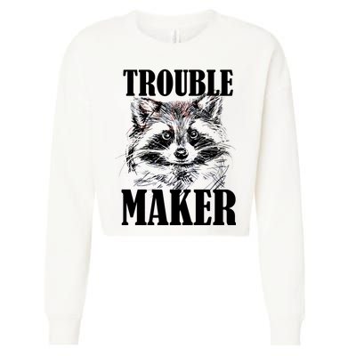 Trouble Maker Funny Raccoon Cropped Pullover Crew