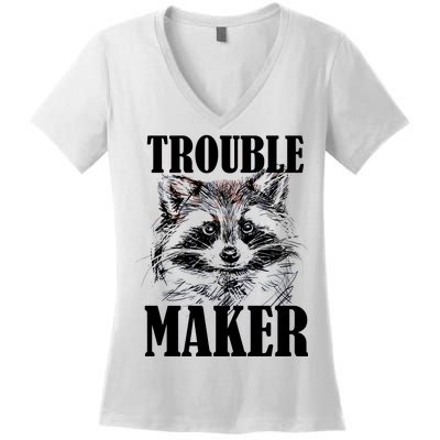 Trouble Maker Funny Raccoon Women's V-Neck T-Shirt