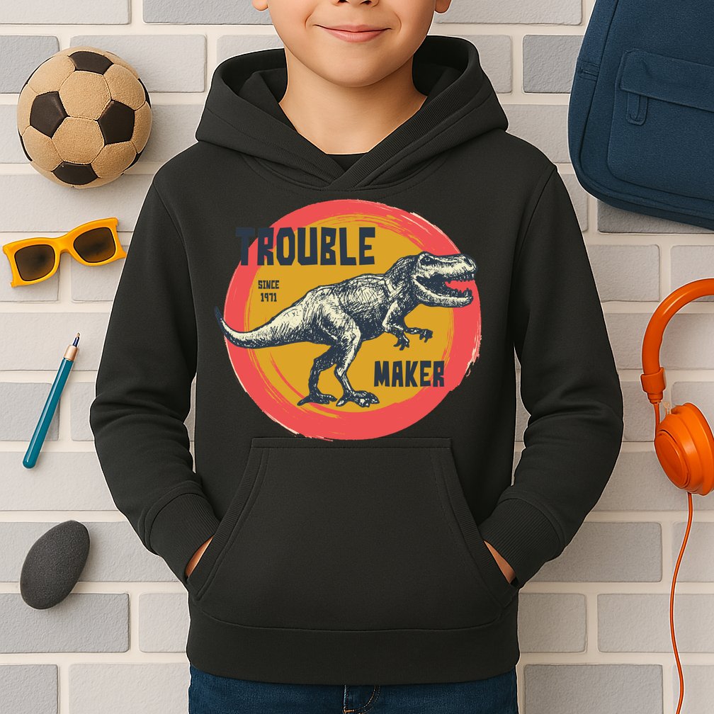 Trouble Maker T-Rex Since 1971 Kids Hoodie