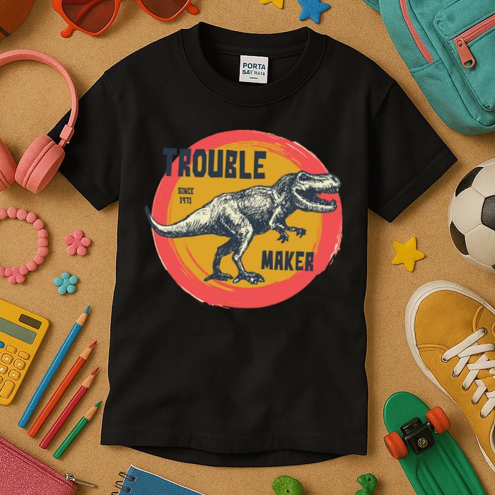 Trouble Maker T-Rex Since 1971 Kids T-Shirt