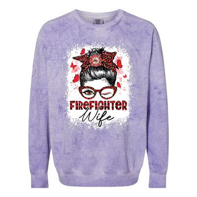 The Red Proud Firefighter Fireman Wife Messy Bun Hair Colorblast Crewneck Sweatshirt