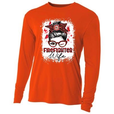 The Red Proud Firefighter Fireman Wife Messy Bun Hair Cooling Performance Long Sleeve Crew