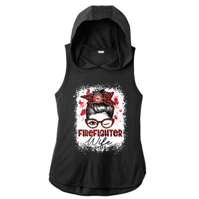 The Red Proud Firefighter Fireman Wife Messy Bun Hair Ladies PosiCharge Tri-Blend Wicking Draft Hoodie Tank