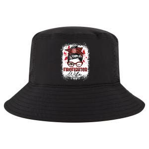 The Red Proud Firefighter Fireman Wife Messy Bun Hair Cool Comfort Performance Bucket Hat