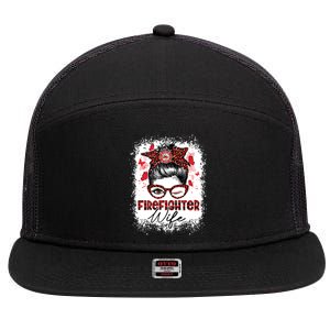 The Red Proud Firefighter Fireman Wife Messy Bun Hair 7 Panel Mesh Trucker Snapback Hat