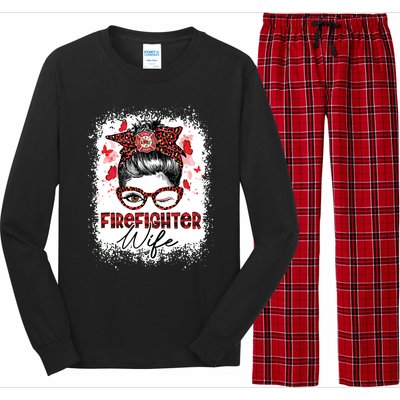 The Red Proud Firefighter Fireman Wife Messy Bun Hair Long Sleeve Pajama Set