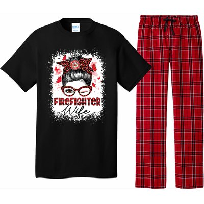 The Red Proud Firefighter Fireman Wife Messy Bun Hair Pajama Set