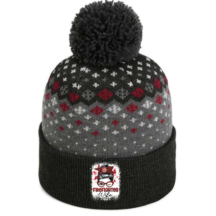 The Red Proud Firefighter Fireman Wife Messy Bun Hair The Baniff Cuffed Pom Beanie