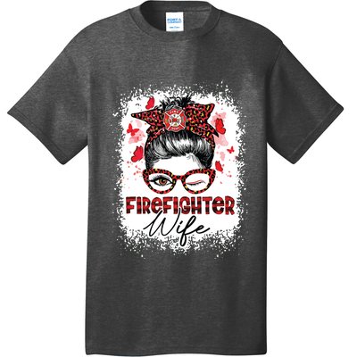 The Red Proud Firefighter Fireman Wife Messy Bun Hair T-Shirt