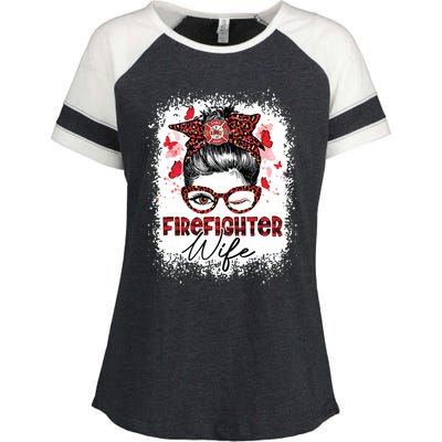 The Red Proud Firefighter Fireman Wife Messy Bun Hair Enza Ladies Jersey Colorblock Tee