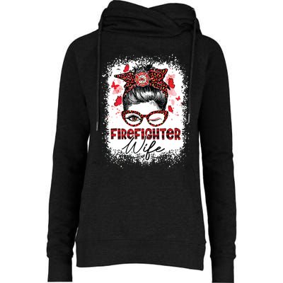 The Red Proud Firefighter Fireman Wife Messy Bun Hair Womens Funnel Neck Pullover Hood