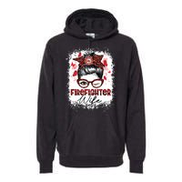 The Red Proud Firefighter Fireman Wife Messy Bun Hair Premium Hoodie