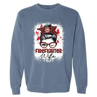 The Red Proud Firefighter Fireman Wife Messy Bun Hair Garment-Dyed Sweatshirt