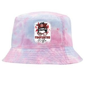 The Red Proud Firefighter Fireman Wife Messy Bun Hair Tie-Dyed Bucket Hat