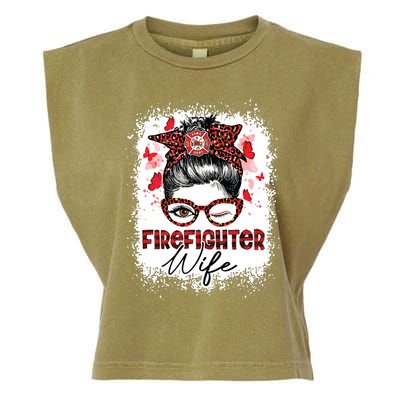 The Red Proud Firefighter Fireman Wife Messy Bun Hair Garment-Dyed Women's Muscle Tee