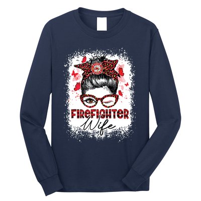 The Red Proud Firefighter Fireman Wife Messy Bun Hair Long Sleeve Shirt