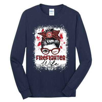 The Red Proud Firefighter Fireman Wife Messy Bun Hair Tall Long Sleeve T-Shirt