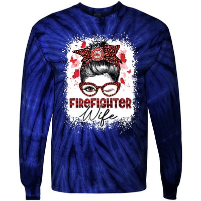 The Red Proud Firefighter Fireman Wife Messy Bun Hair Tie-Dye Long Sleeve Shirt