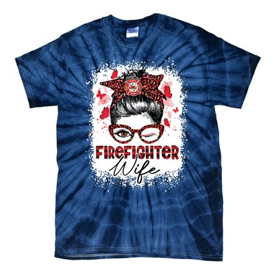 The Red Proud Firefighter Fireman Wife Messy Bun Hair Tie-Dye T-Shirt