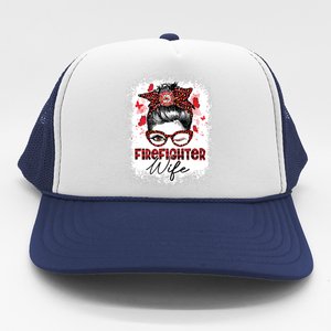 The Red Proud Firefighter Fireman Wife Messy Bun Hair Trucker Hat