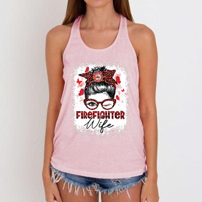 The Red Proud Firefighter Fireman Wife Messy Bun Hair Women's Knotted Racerback Tank