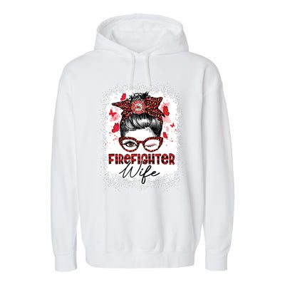 The Red Proud Firefighter Fireman Wife Messy Bun Hair Garment-Dyed Fleece Hoodie