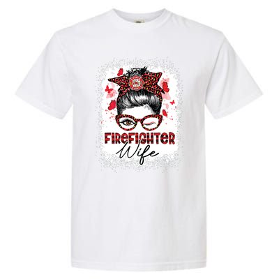 The Red Proud Firefighter Fireman Wife Messy Bun Hair Garment-Dyed Heavyweight T-Shirt