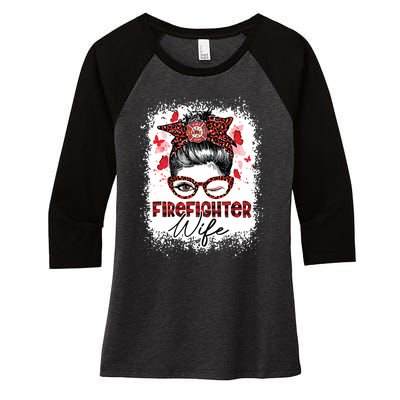 The Red Proud Firefighter Fireman Wife Messy Bun Hair Women's Tri-Blend 3/4-Sleeve Raglan Shirt