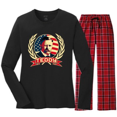 Theodore Roosevelt. President Teddy. American Stars. Women's Long Sleeve Flannel Pajama Set 