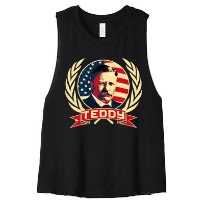 Theodore Roosevelt. President Teddy. American Stars. Women's Racerback Cropped Tank