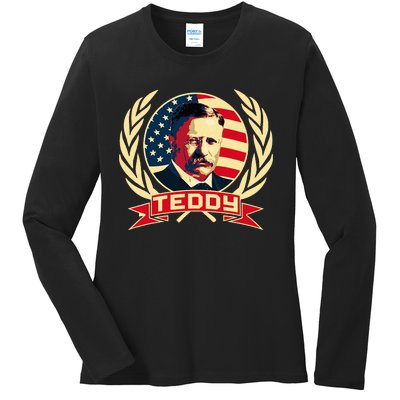 Theodore Roosevelt. President Teddy. American Stars. Ladies Long Sleeve Shirt