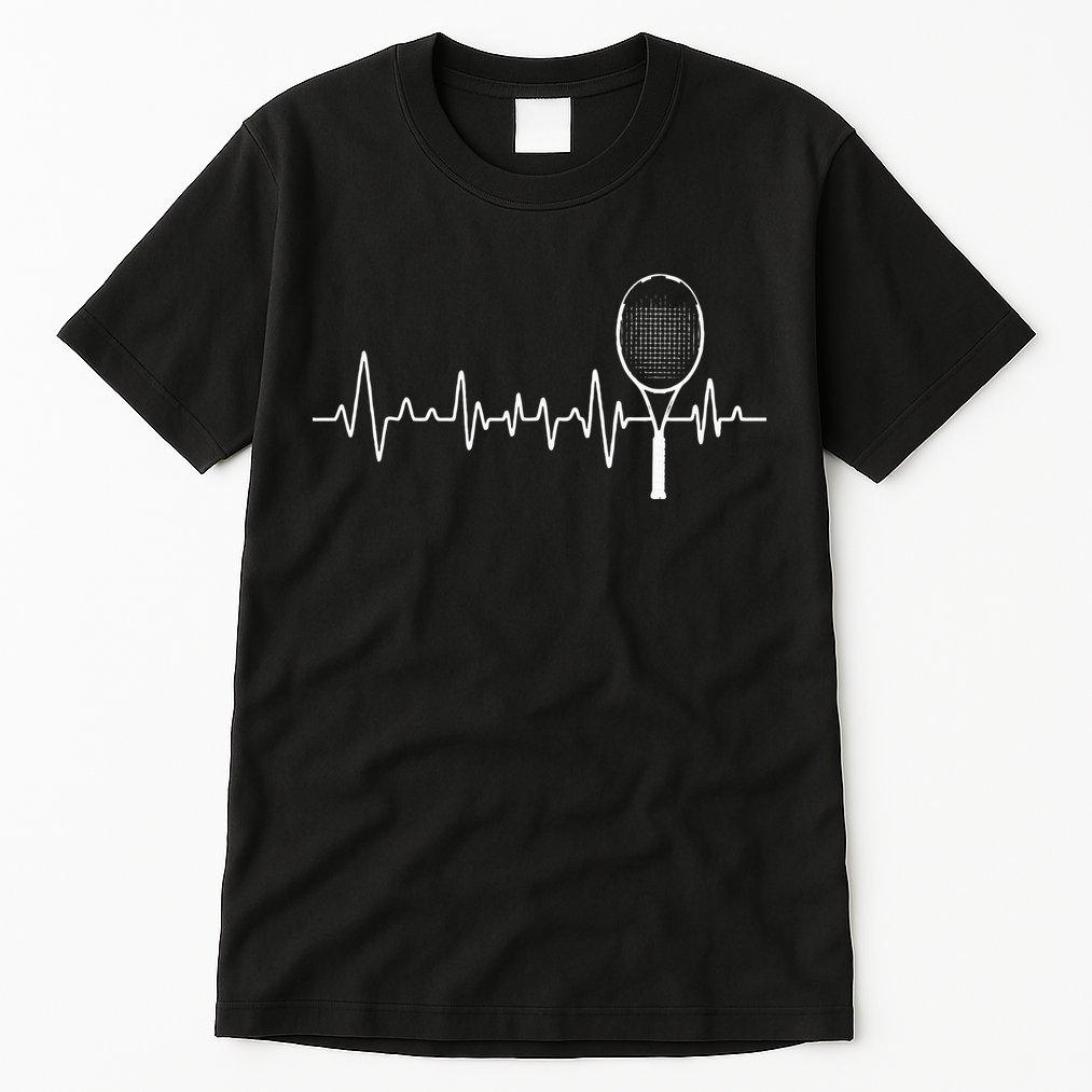 Tennis Racket Pulse Heartbeat EKG Tournament Sports Lover Tall T-Shirt