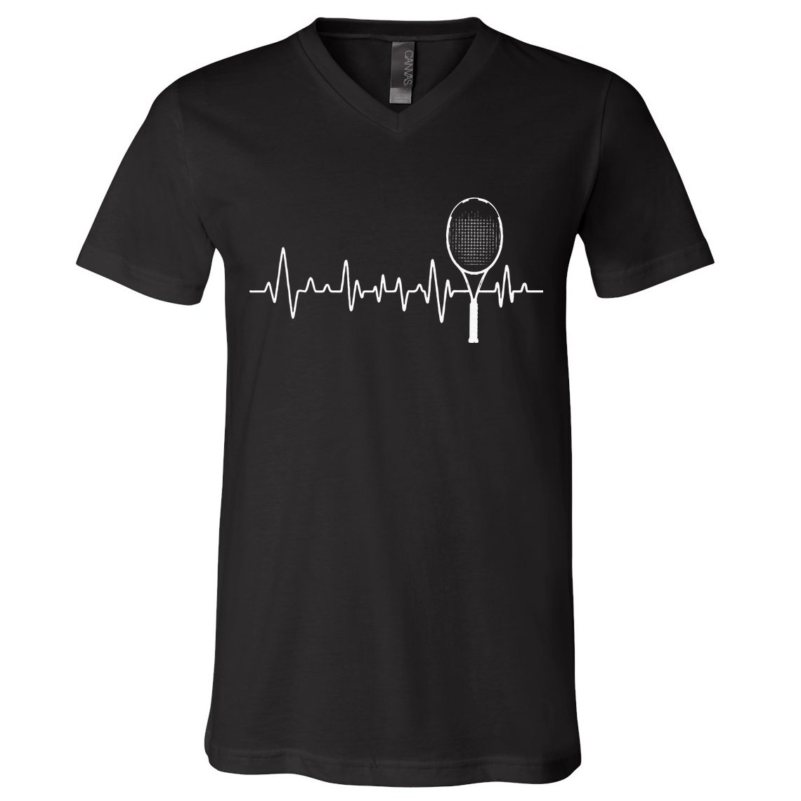 Tennis Racket Pulse Heartbeat EKG Tournament Sports Lover V-Neck T-Shirt