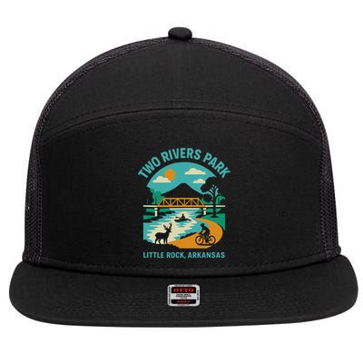 Two Rivers Park In Little Rock Arkansas Bridge View Gift 7 Panel Mesh Trucker Snapback Hat