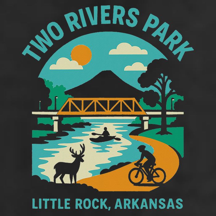 Two Rivers Park In Little Rock Arkansas Bridge View Gift 7 Panel Mesh Trucker Snapback Hat