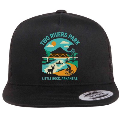 Two Rivers Park In Little Rock Arkansas Bridge View Gift Flat Bill Trucker Hat