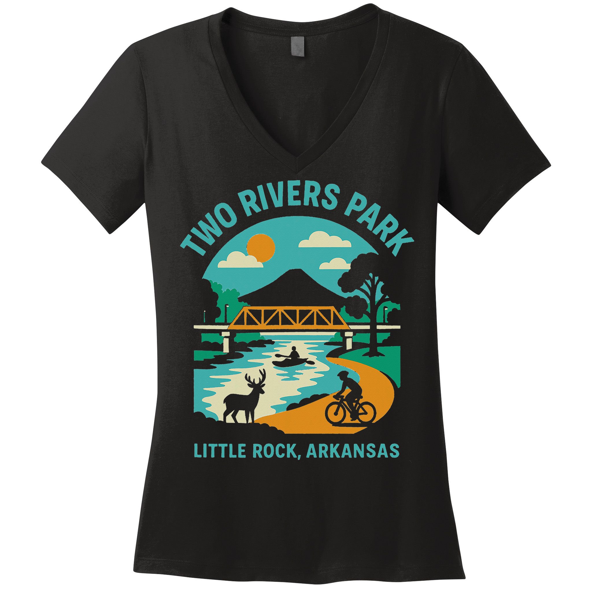 Two Rivers Park In Little Rock Arkansas Bridge View Gift Women's V-Neck T-Shirt