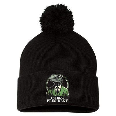 The Real President Political Humor Lizard People Pom Pom 12in Knit Beanie