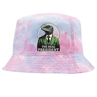 The Real President Political Humor Lizard People Tie-Dyed Bucket Hat