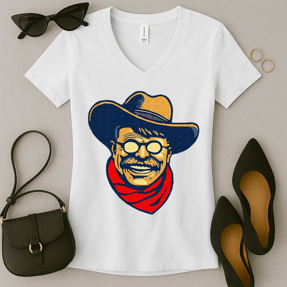 Teddy Roosevelt Rough Rider American National Parks Retro Women's V-Neck T-Shirt