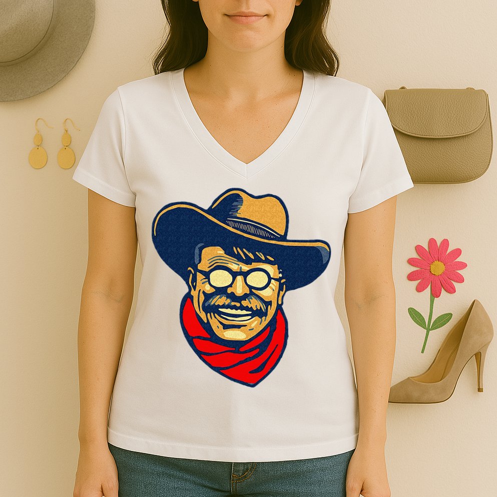 Teddy Roosevelt Rough Rider American National Parks Retro Women's V-Neck T-Shirt