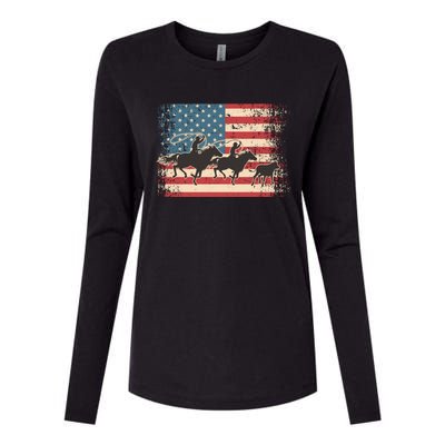 Team Roping Rodeo Horse American Usa Flag Rodeo Cowboy Womens Cotton Relaxed Long Sleeve T-Shirt