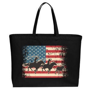 Team Roping Rodeo Horse American Usa Flag Rodeo Cowboy Cotton Canvas Jumbo Tote