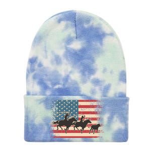 Team Roping Rodeo Horse American Usa Flag Rodeo Cowboy Tie Dye 12in Knit Beanie