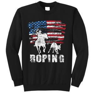 Team Roping Roper Usa American Flag Header Heeler Horse Sweatshirt