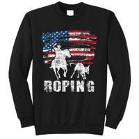 Team Roping Roper Usa American Flag Header Heeler Horse Sweatshirt