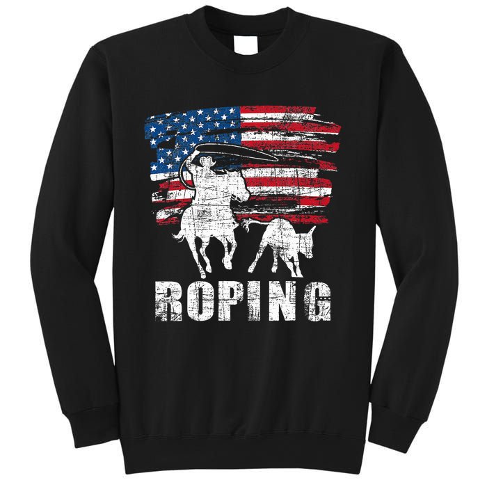 Team Roping Roper Usa American Flag Header Heeler Horse Sweatshirt