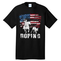 Team Roping Roper Usa American Flag Header Heeler Horse Tall T-Shirt